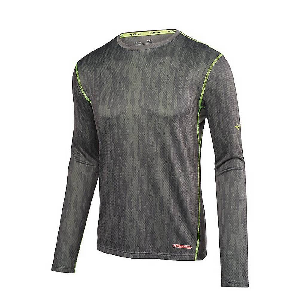 Mizuno Men's Breath Thermo Running Base Layer Grey/Yellow (421576-JRU)